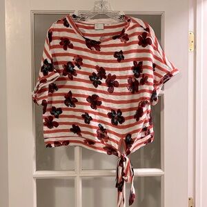 Crop Striped and Floral short sleeve top